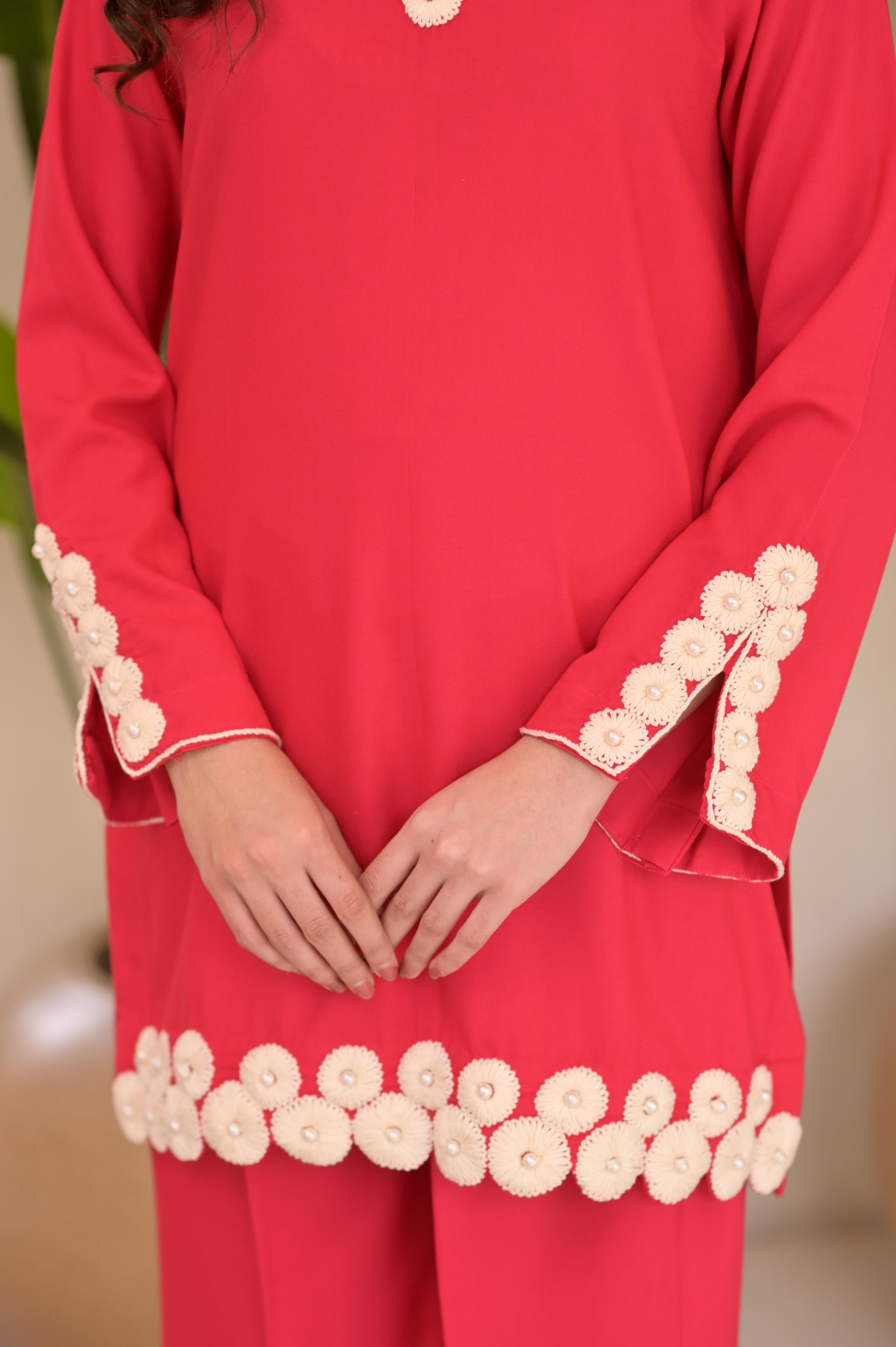 Rose Pink Hand-Embroidered 2-Pc Set