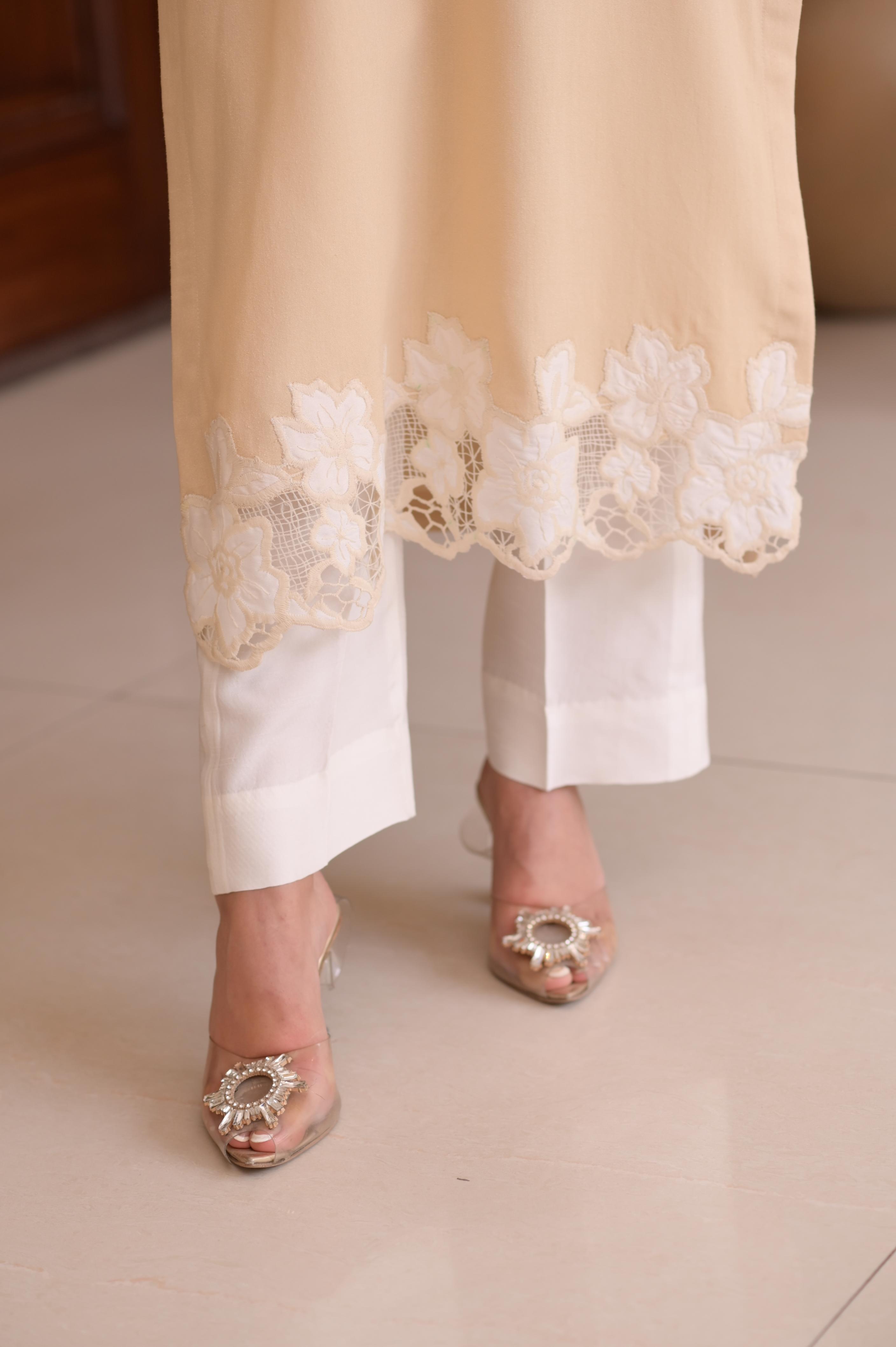 Cream Karandi Appliqué 2-Pc Set