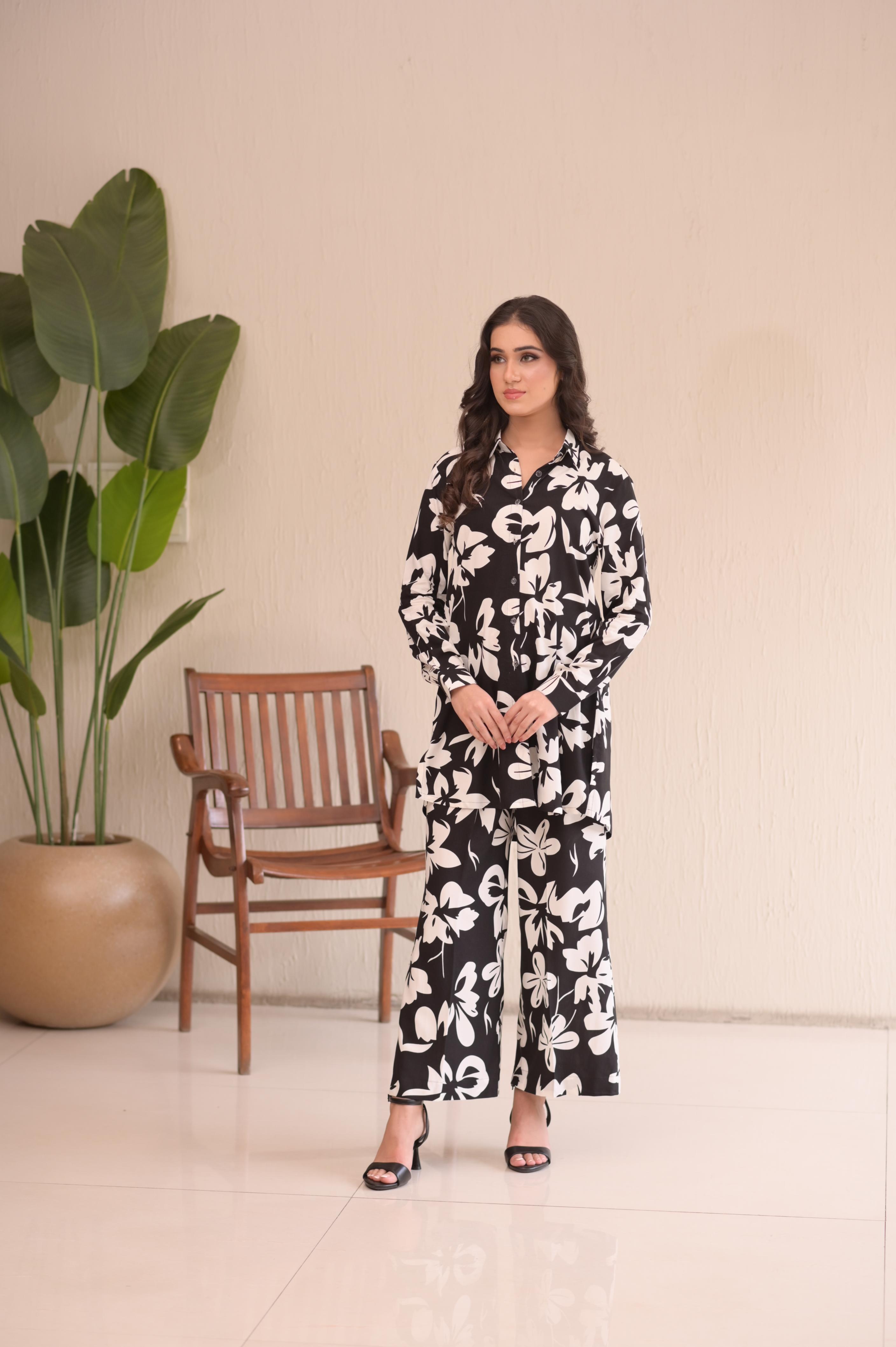 Monochrome Floral Linen Co-Ord Set