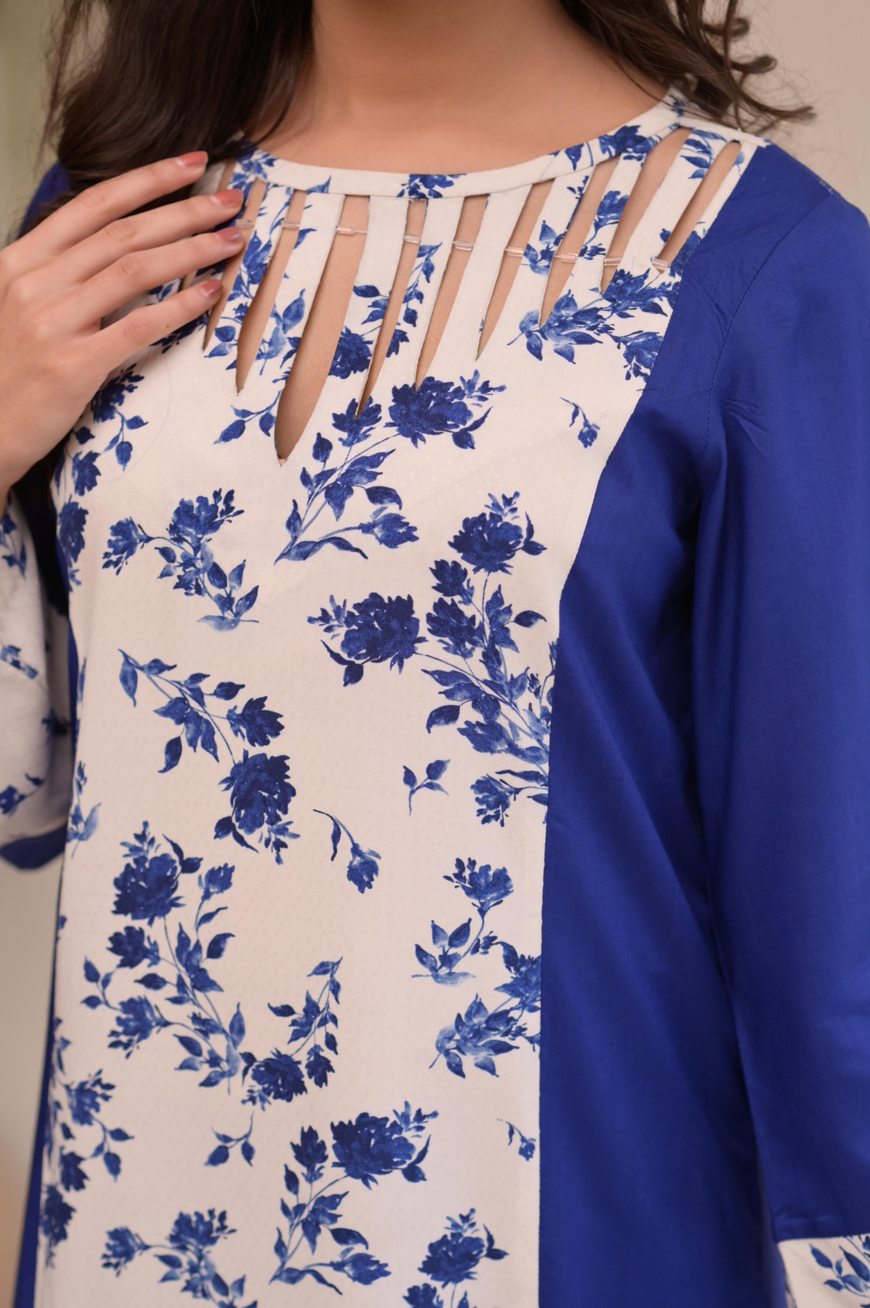 Royal Blue Floral 2-Pc Linen Set