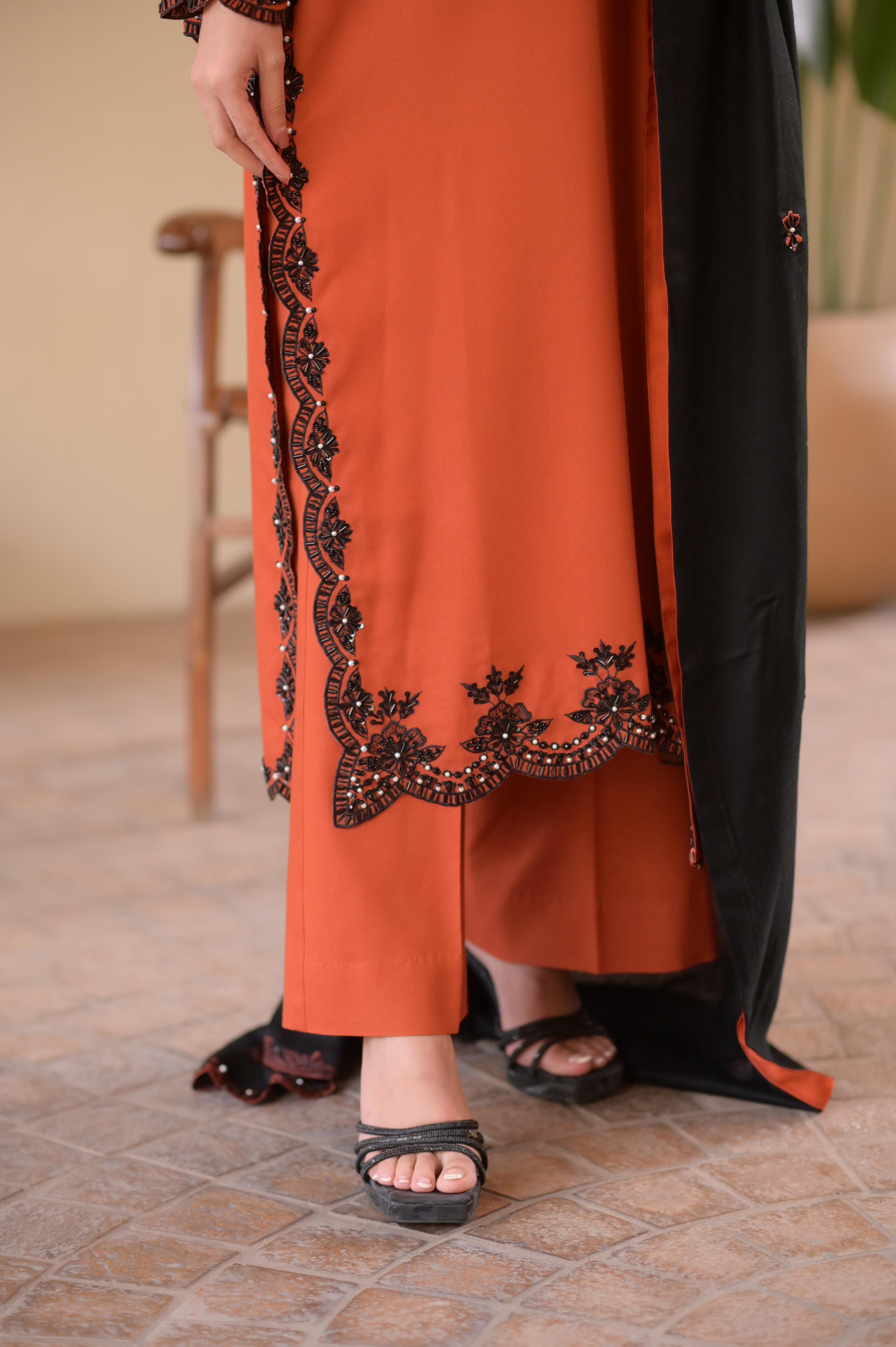 Burnt Orange Hand-Embellished 3-Pc Set
