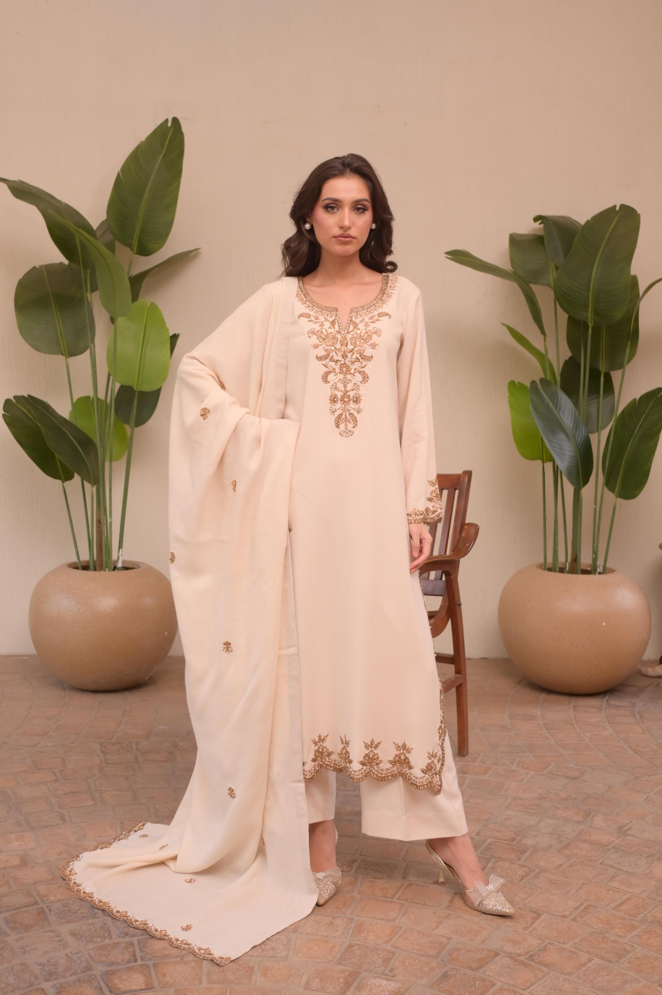 Champagne Gold Hand-Embellished 3-Pc Set