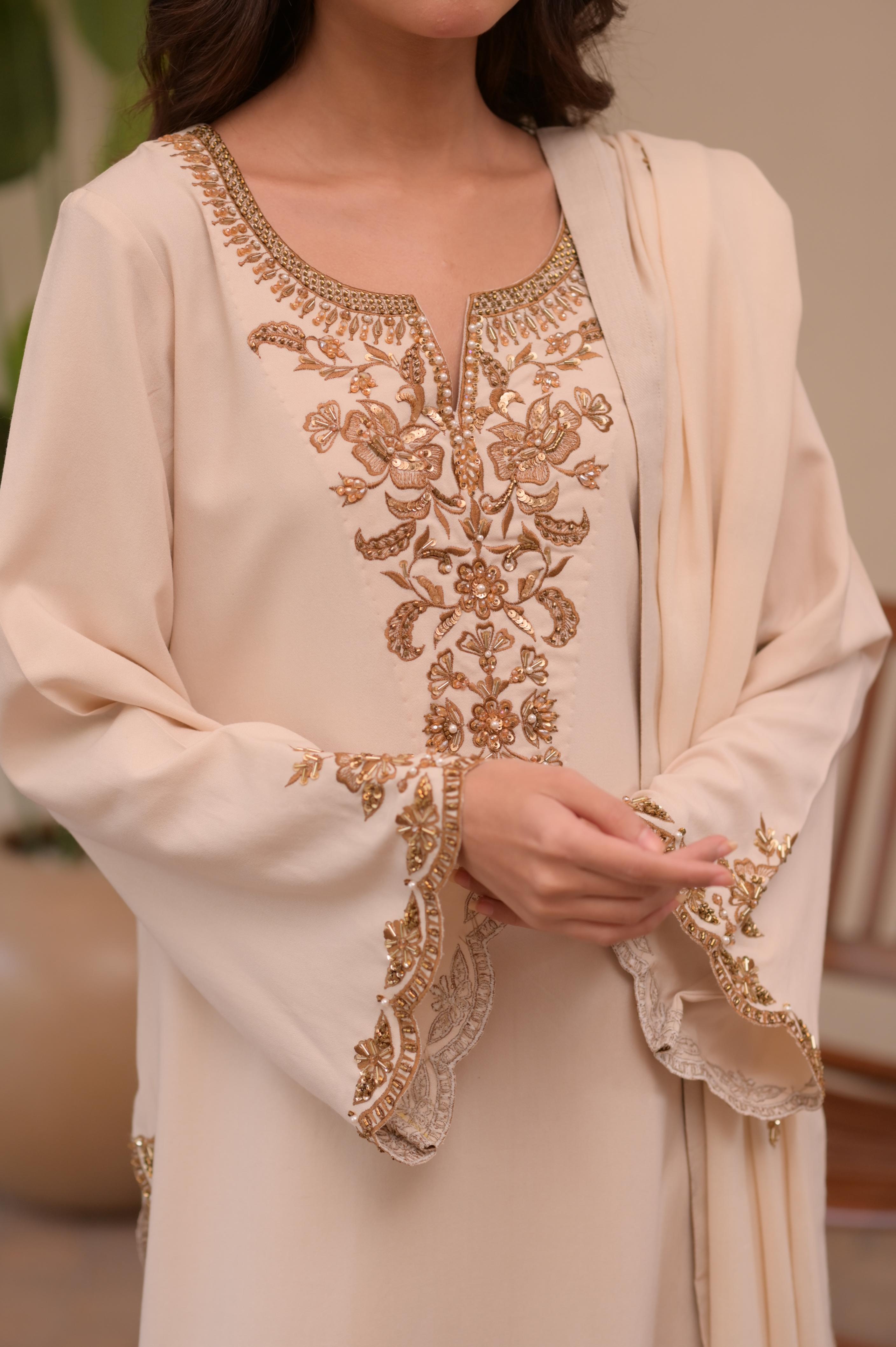 Champagne Gold Hand-Embellished 3-Pc Set