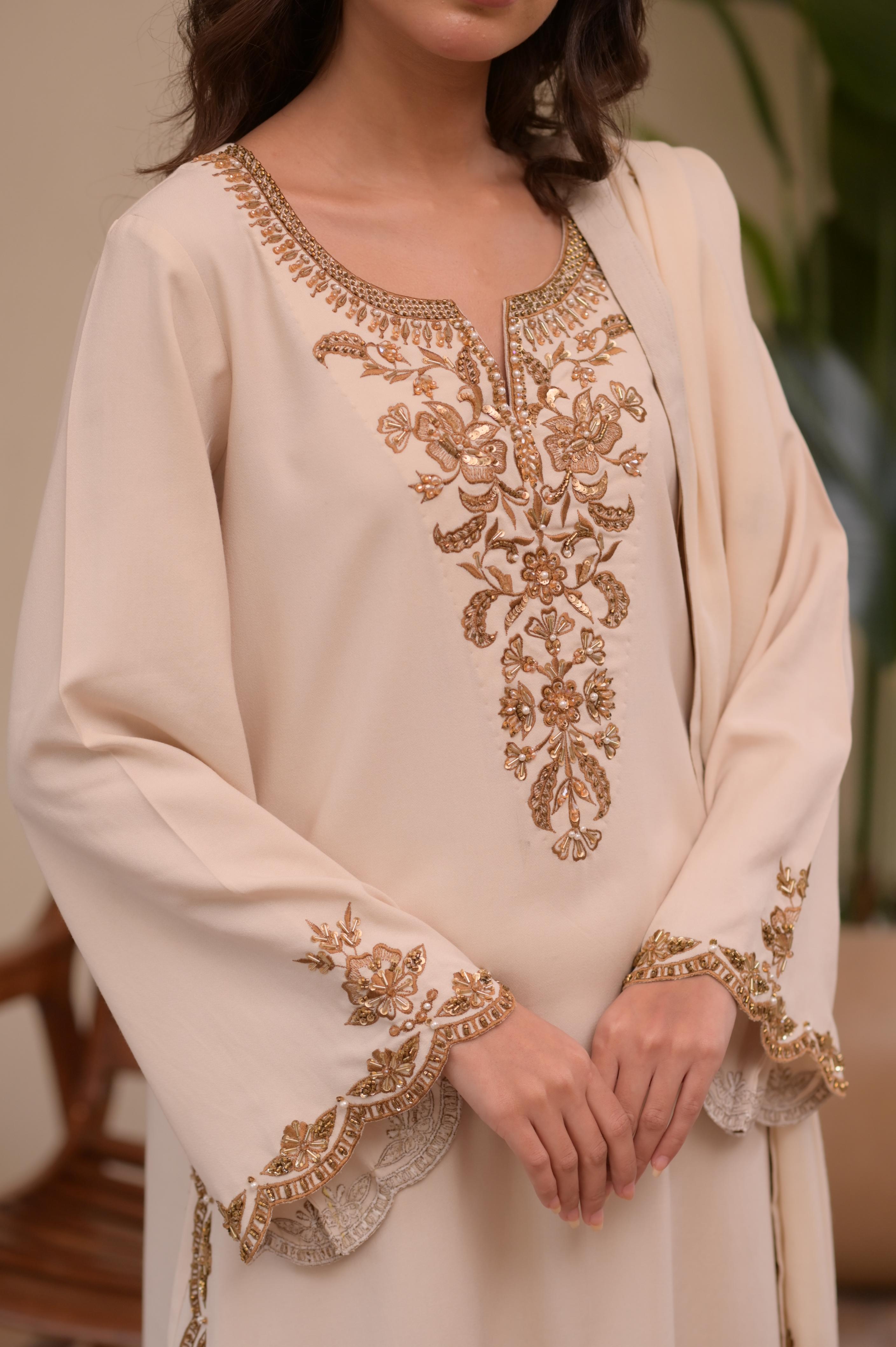 Champagne Gold Hand-Embellished 3-Pc Set