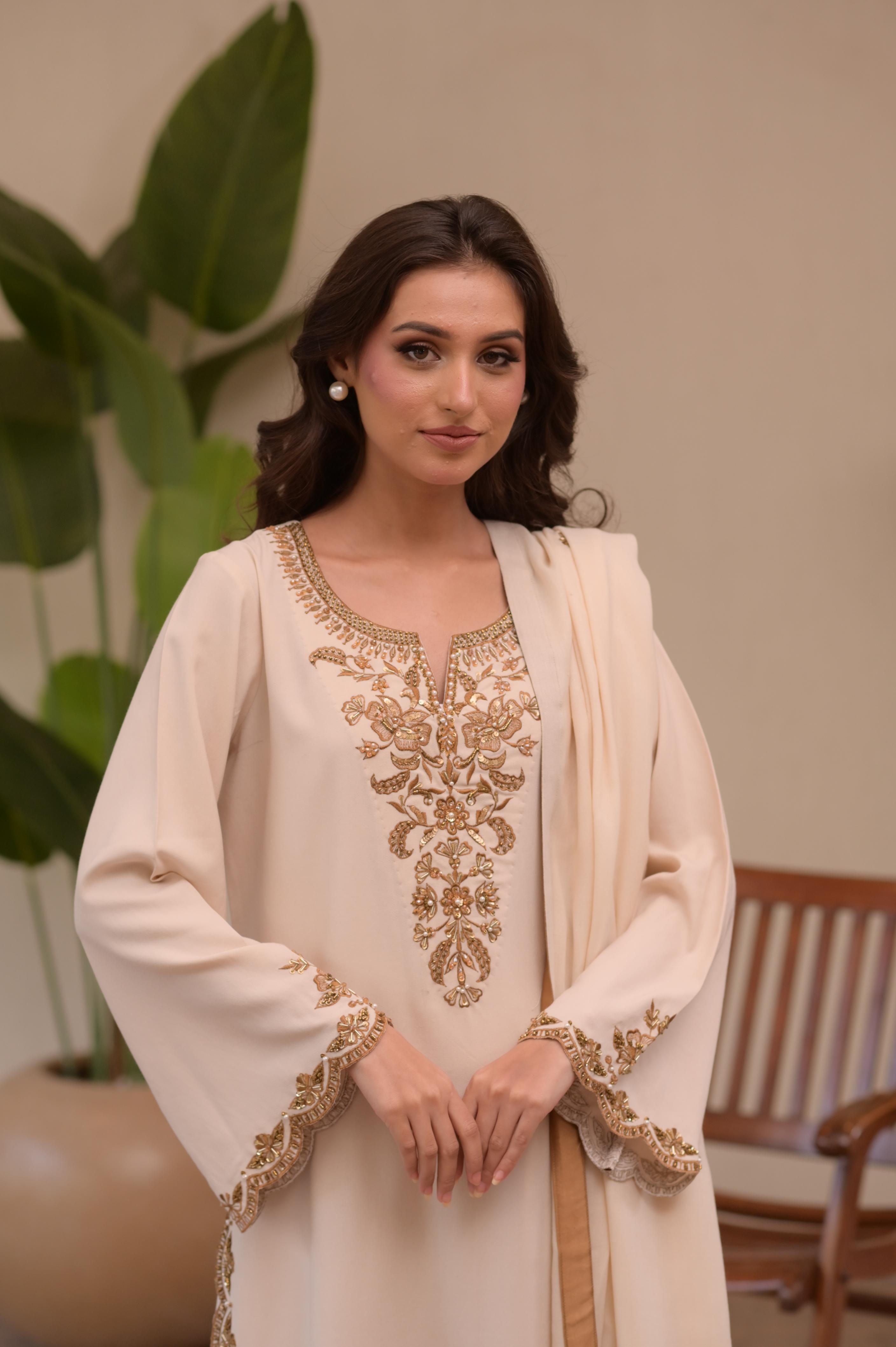 Champagne Gold Hand-Embellished 3-Pc Set