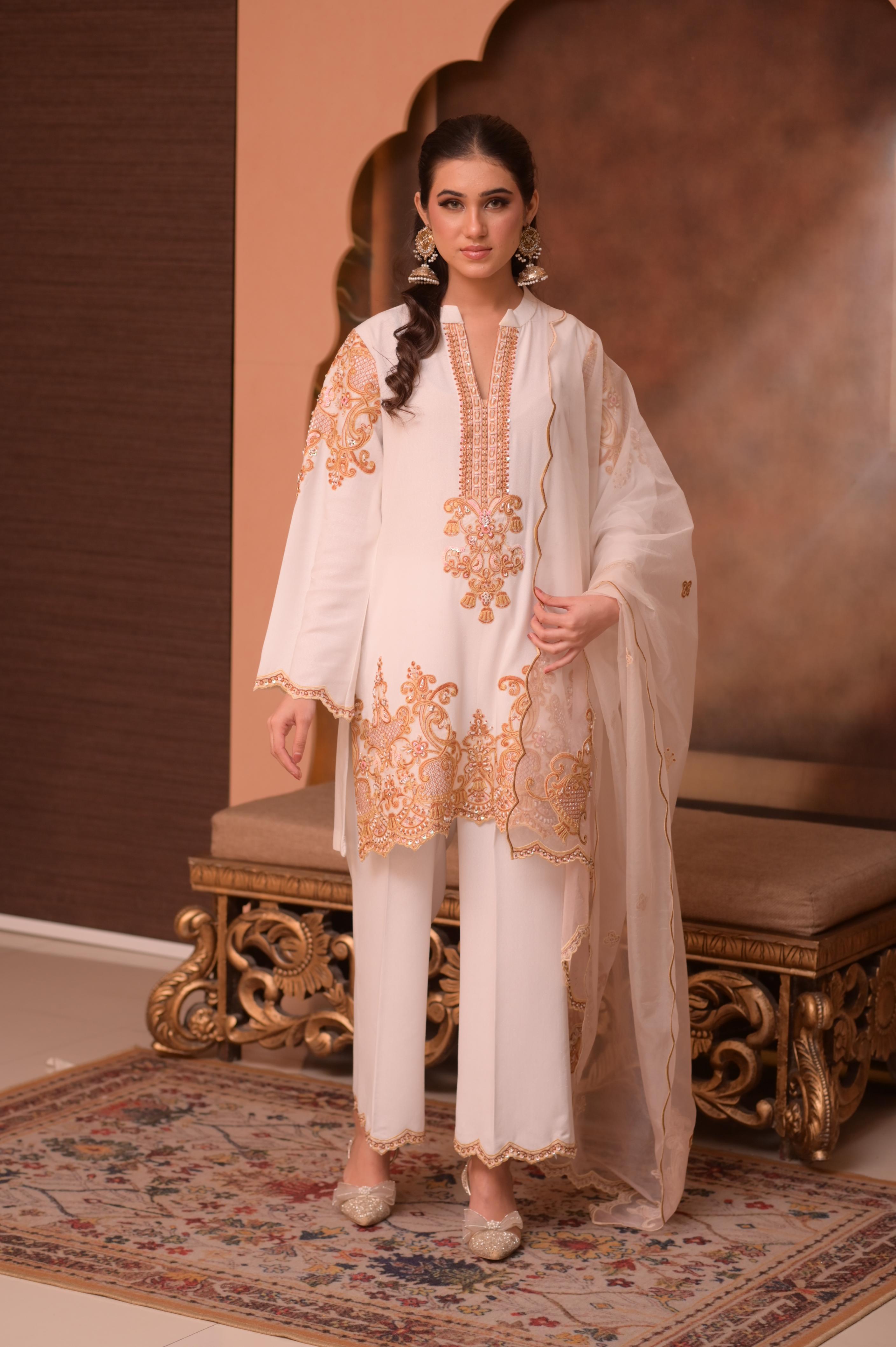 Soft Peach Ornate 3-Pc Karandi Set