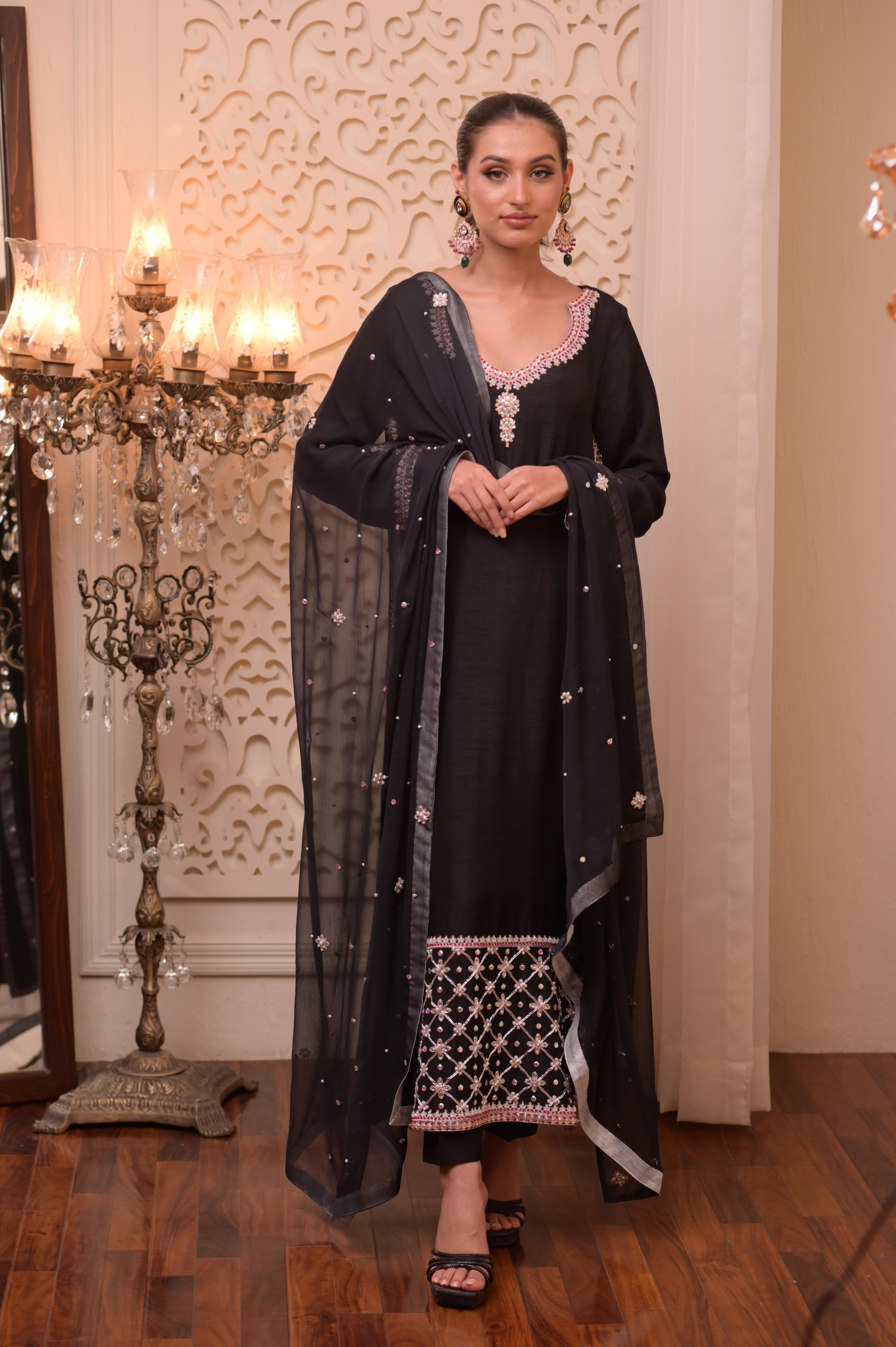 Black Signature Hand-Embellished 3-PC Ensemble
