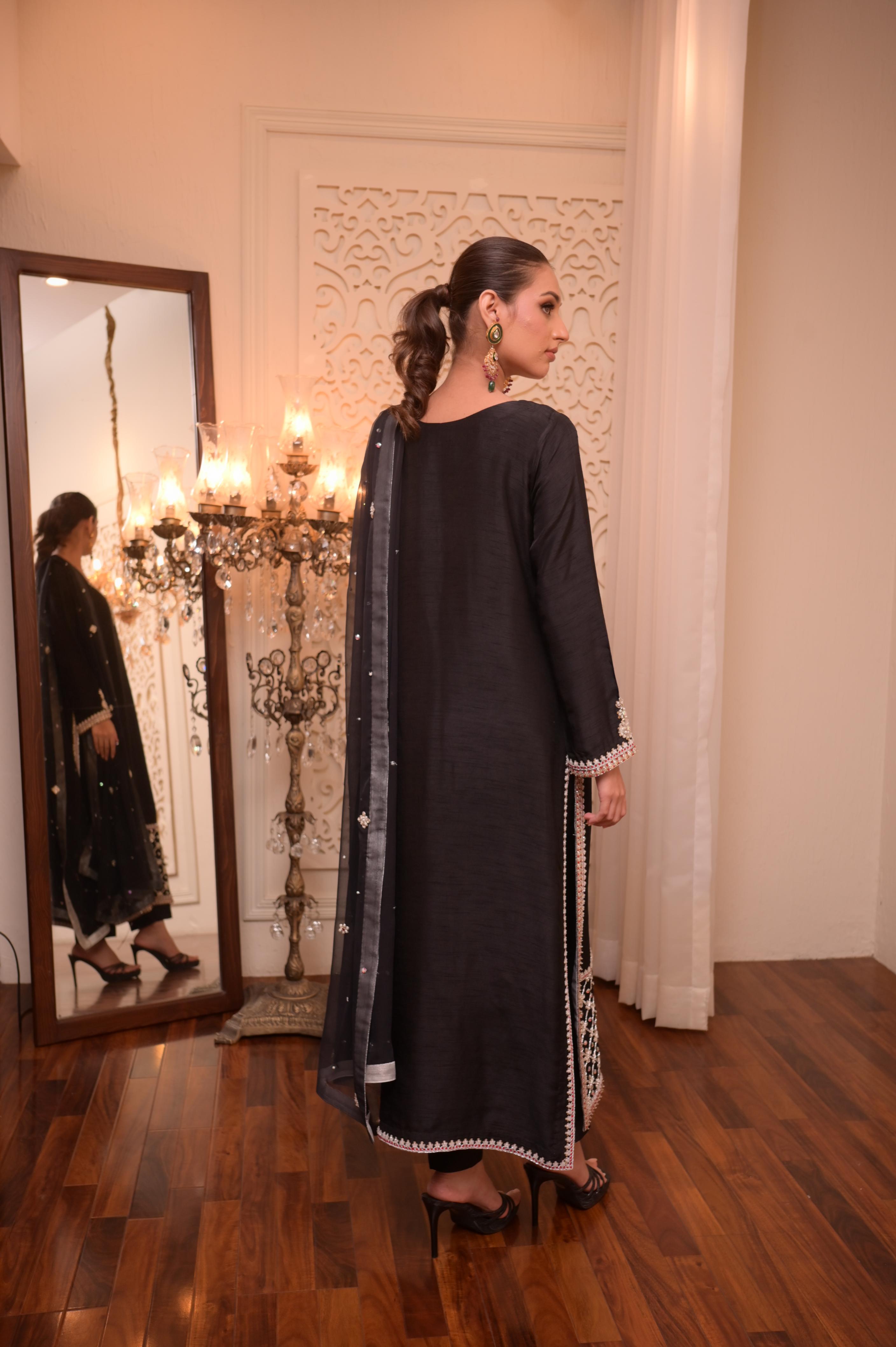 Black Signature Hand-Embellished 3-PC Ensemble