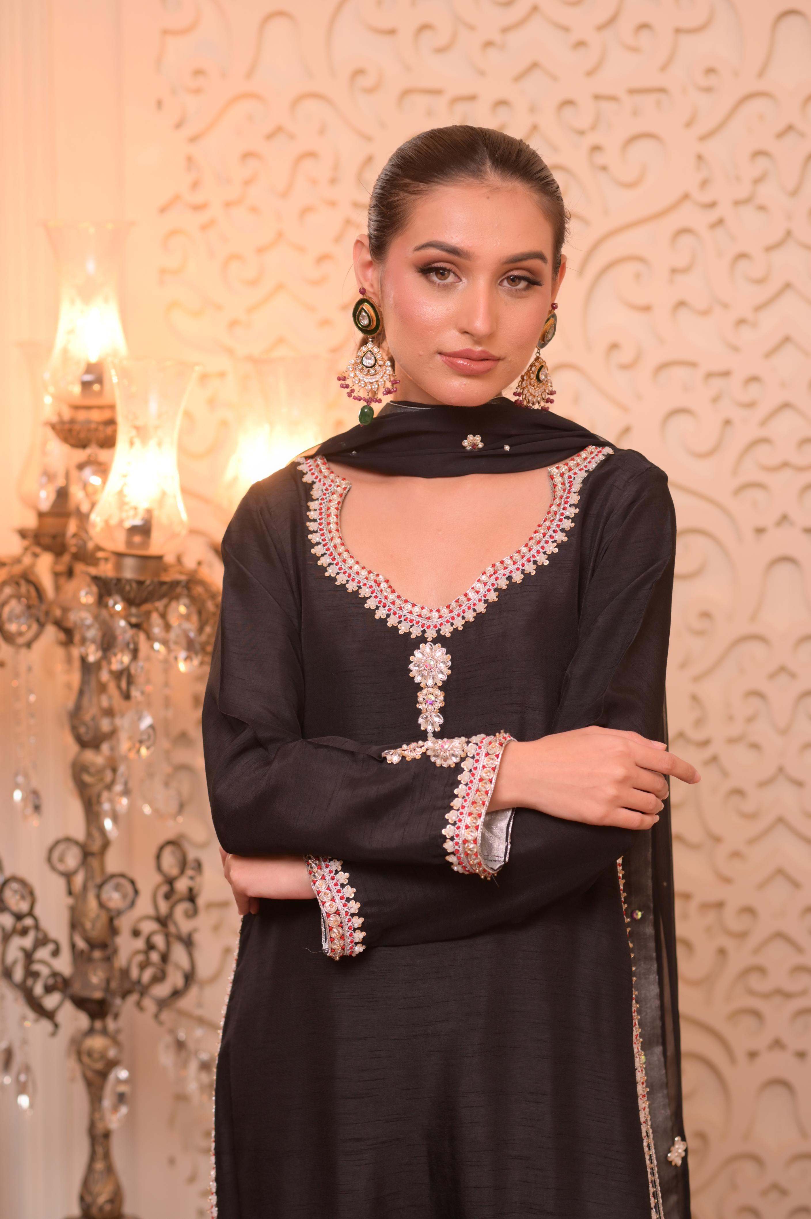 Black Signature Hand-Embellished 3-PC Ensemble